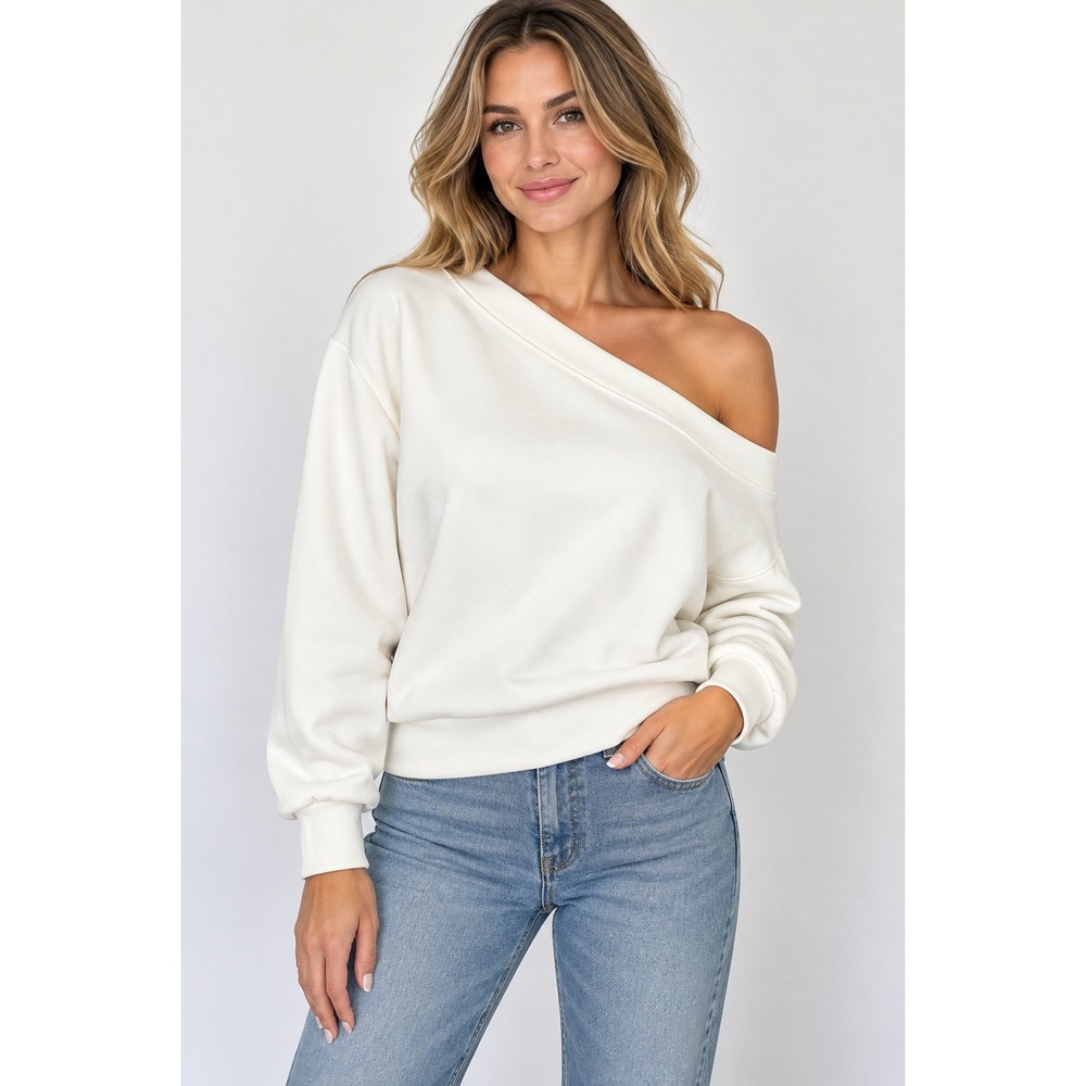 Spanx AirEssentials One Shoulder Top Womens Medium White Asymmetrical Sweatshirt